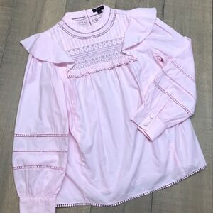 J.CREW Top Shirt Womens Size S Pink Crocheted Lace Ruffle Feminine‎ Romantic NEW